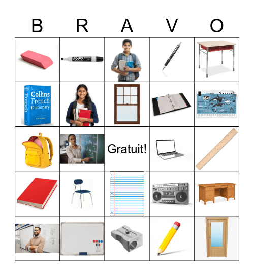 Les Objets de la Salle de Classe Bingo Card