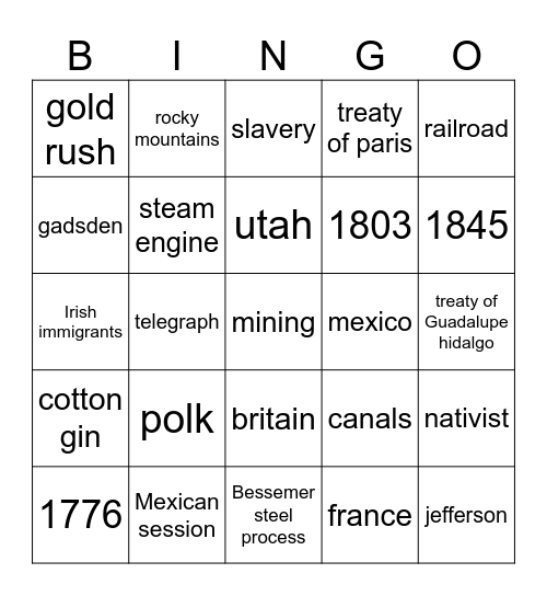 American history Bingo Card