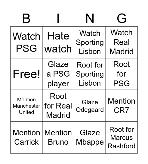 JISOW CHAMPIONS LEAGUE BINGO Card