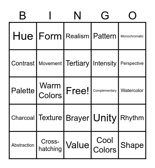 Art Vocab Bingo Card