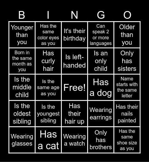 Find the Guest! Bingo Card