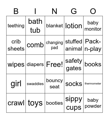 Cortez Baby Shower Bingo Card