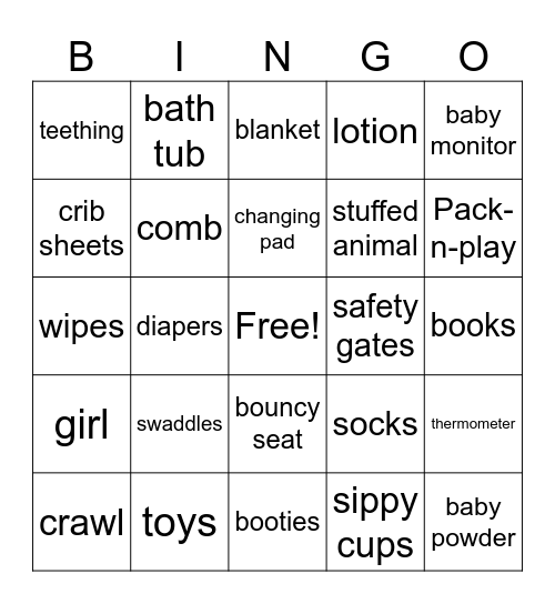 Cortez Baby Shower Bingo Card