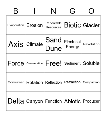 Science BINGO Card