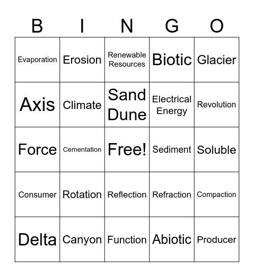 Science BINGO Card