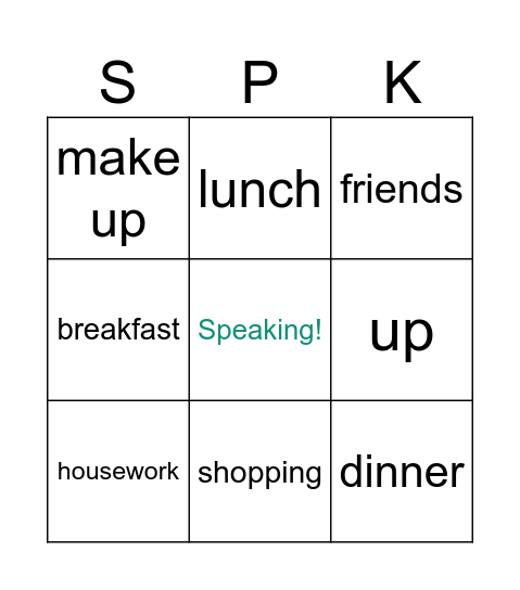Daily Routine Bingo Card