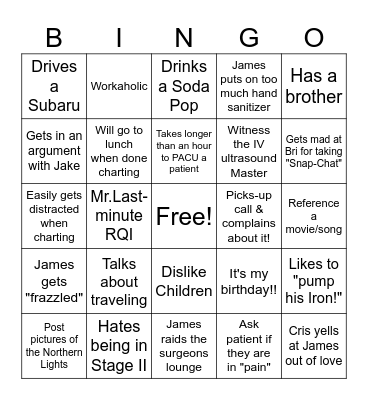 James Birthday Bingo Card