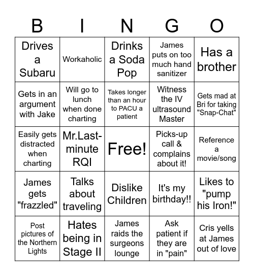 James Birthday Bingo Card