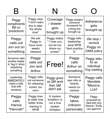 Peggy Meeting Bingo Card