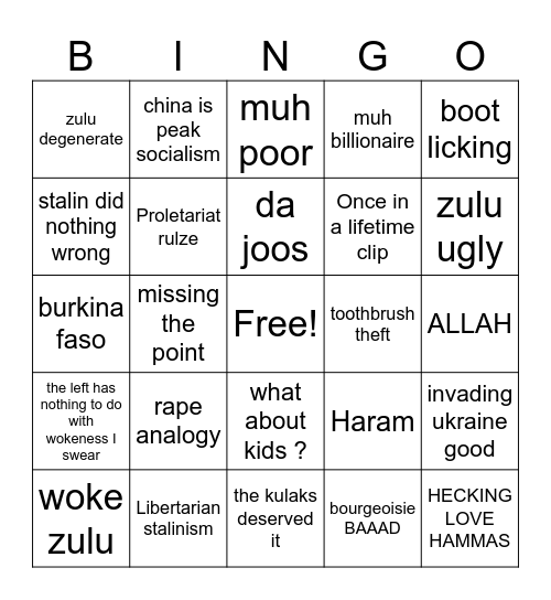 Liquid zulu haz debate Bingo Card