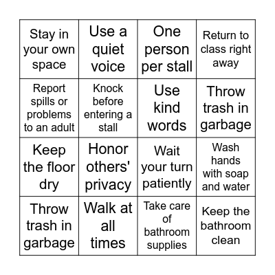 Mustang Way Bathrooms Bingo Card