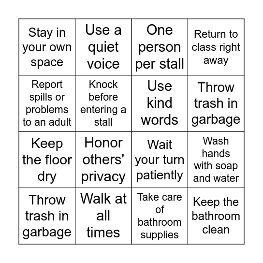 Mustang Way Bathrooms Bingo Card