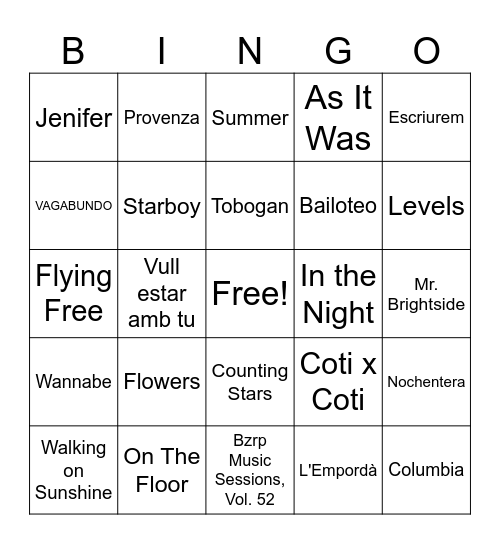 BINGO MUSICAL Bingo Card