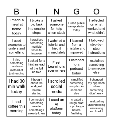 LDT 5301 Bingo Activity Bingo Card