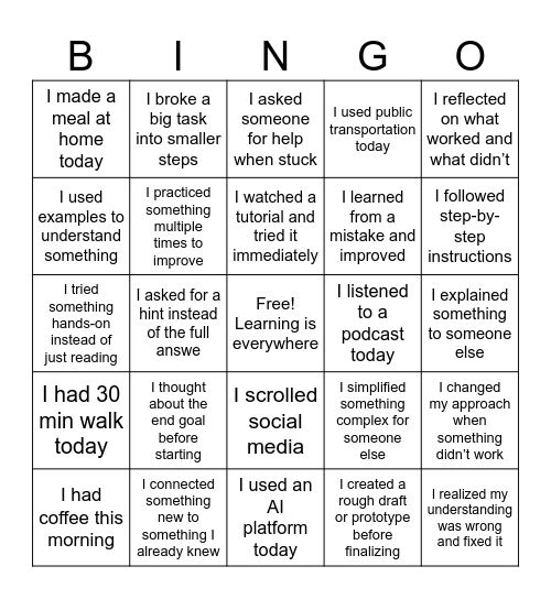 LDT 5301 Bingo Activity Bingo Card