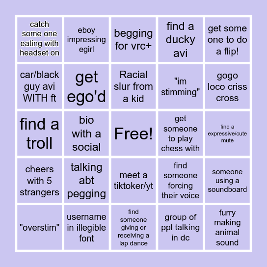 VRCHAT BINGO Card