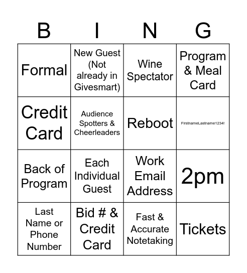 GALA 2026 Bingo Card