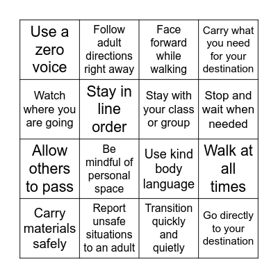 Mustang Way Hallway Bingo Card