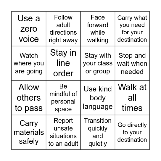 Mustang Way Hallway Bingo Card