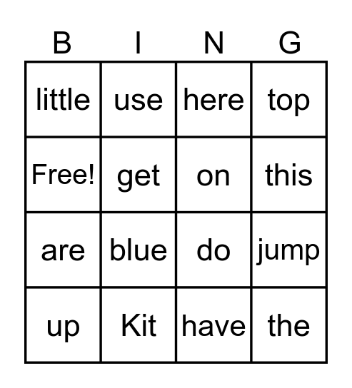 Kindergarten Bingo Card