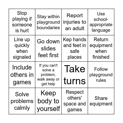 Mustang Way Playground Bingo Card