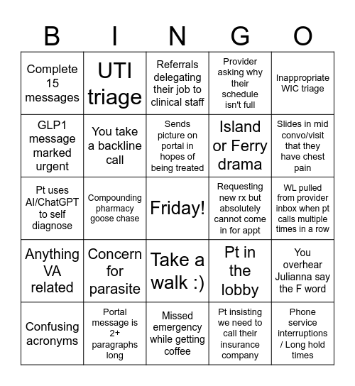 FRIYAY Bingo Card