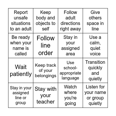 Mustang Way End of Day Bingo Card