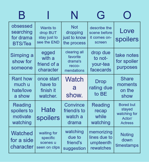 Drama Memories Bingo Card