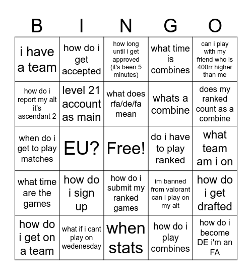 vdc new season bingo Card