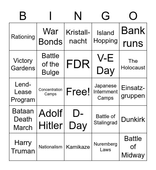 WWII BINGO Card