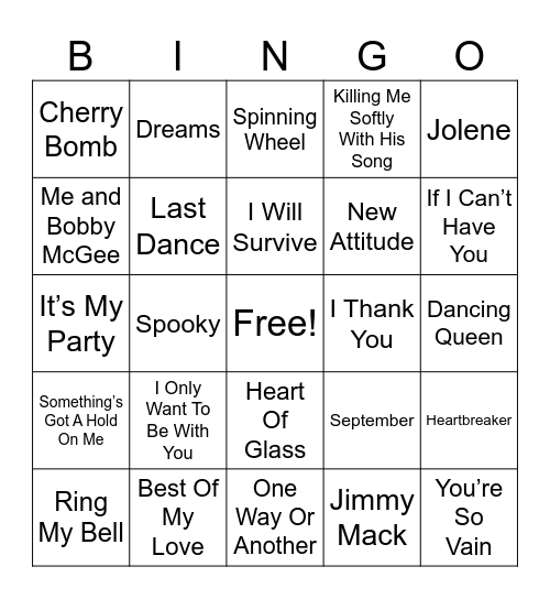 1960s/1970s Bingo Card