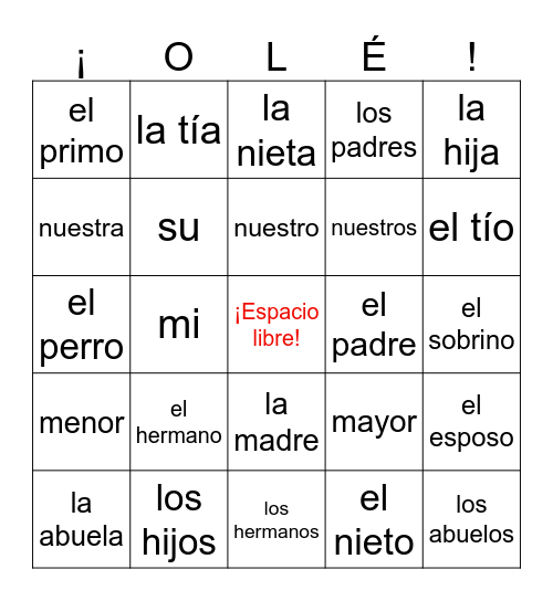 La familia Bingo Card