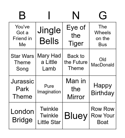 Miles' Music Bingo Card
