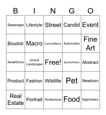 Genres Bingo Card
