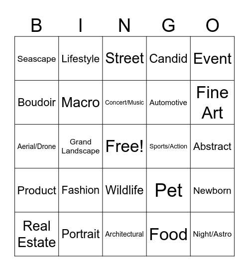 Genres Bingo Card