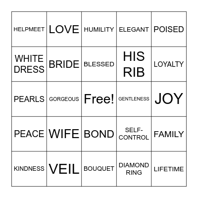 BRIDE TO BE Bingo Card