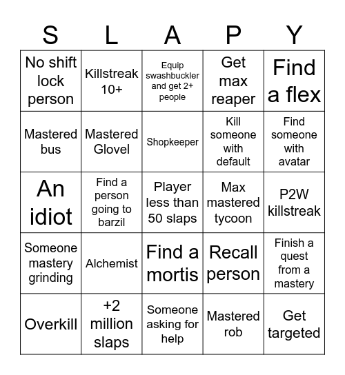 Slap battles Bingo Card