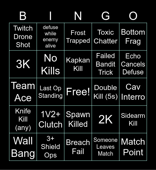 R6 Bingo Card