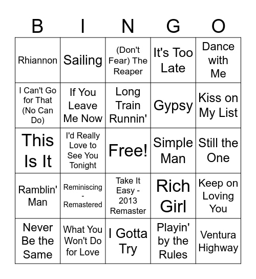 Yach Rock Bingo Card