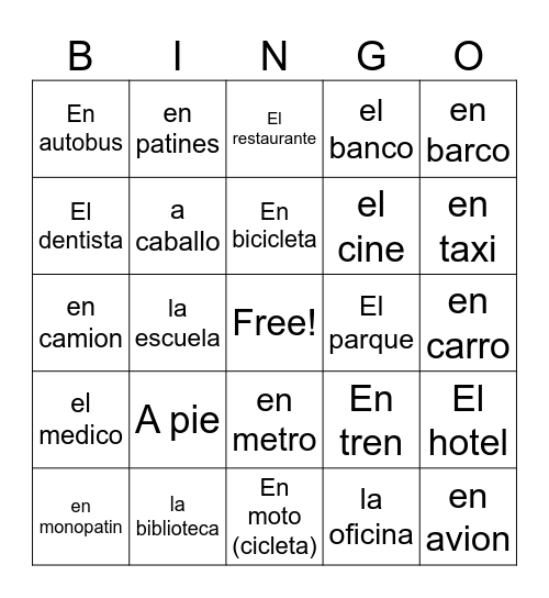 City Vocabulary BINGO Card