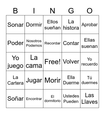 Stem-changing verbs o-ue Bingo Card