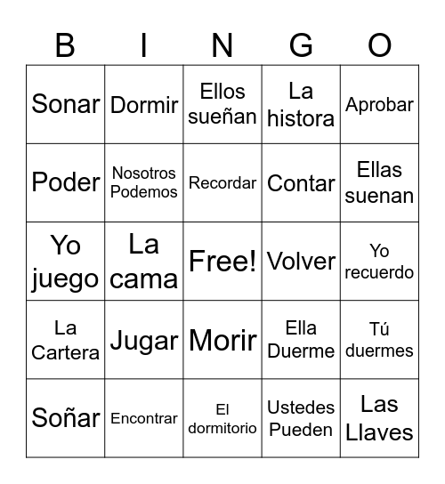 Stem-changing verbs o-ue Bingo Card