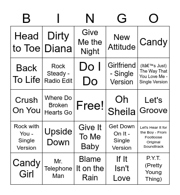 80's R&B Bingo Card