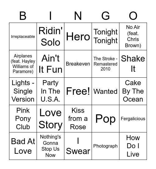 00's alt rock Bingo Card