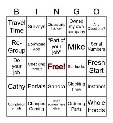 Plumbing Meeting Bingo Card