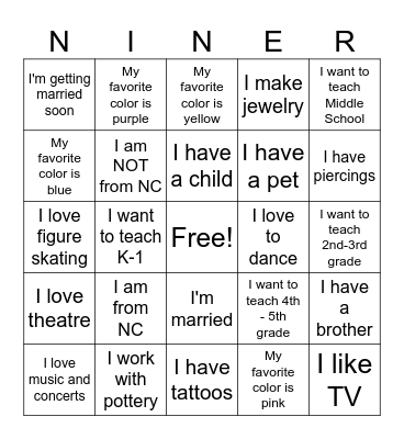 Get to know me! Bingo Card