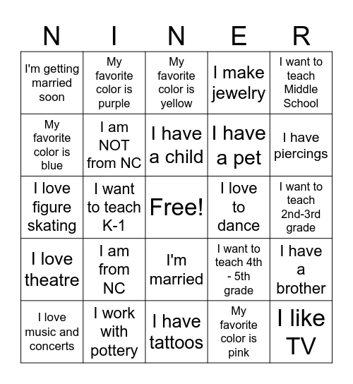 Get to know me! Bingo Card
