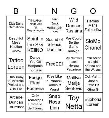 Eurovision Bingo Card