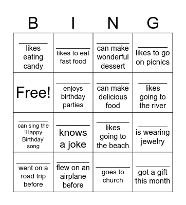 Let's Learn About Each Other Bingo Card