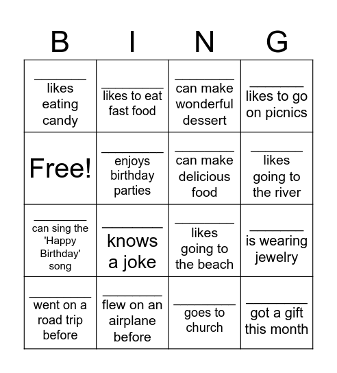 Let's Learn About Each Other Bingo Card